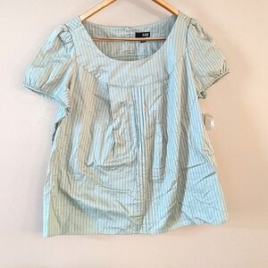 NWT a.n.a green striped pleated blouse